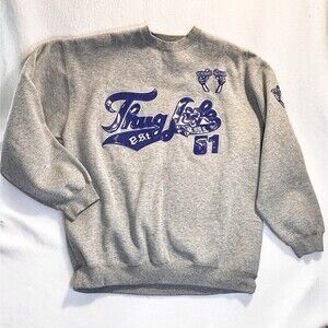 Vintage 2pac Thug Life 51 Thick Sweatshirt Gray Shiny Blue Script Men’s 2XL